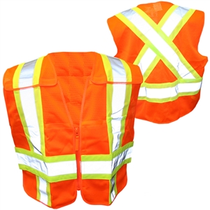 OPG Adjustable High Visibility Orange 5 Point Class 2 Tear-Away Vest with Full Mesh Body