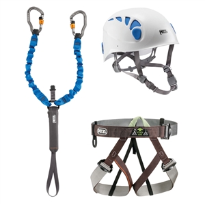 Petzl VIA FERRATA Kit with ELIOS, SCORPIO VERTIGO, and PANDION Harness sz 1