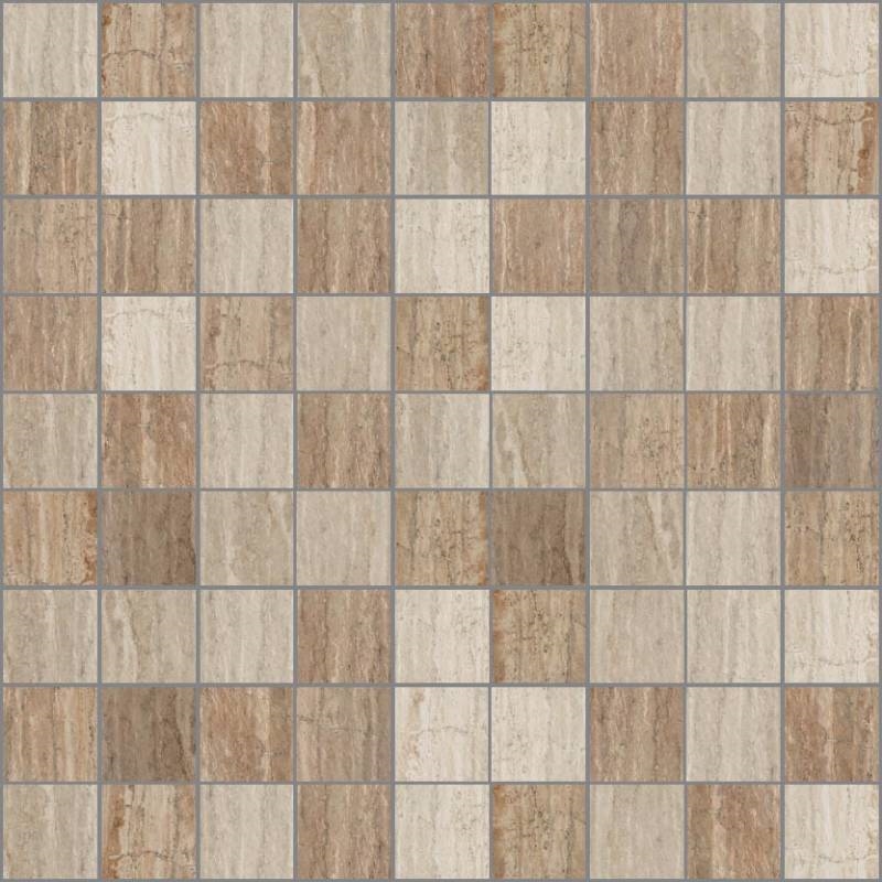 Mosaic Roma Stone Warm Mix (Avorio/Noce) 1.5" x 1.5" (12" X 12" Sheet)