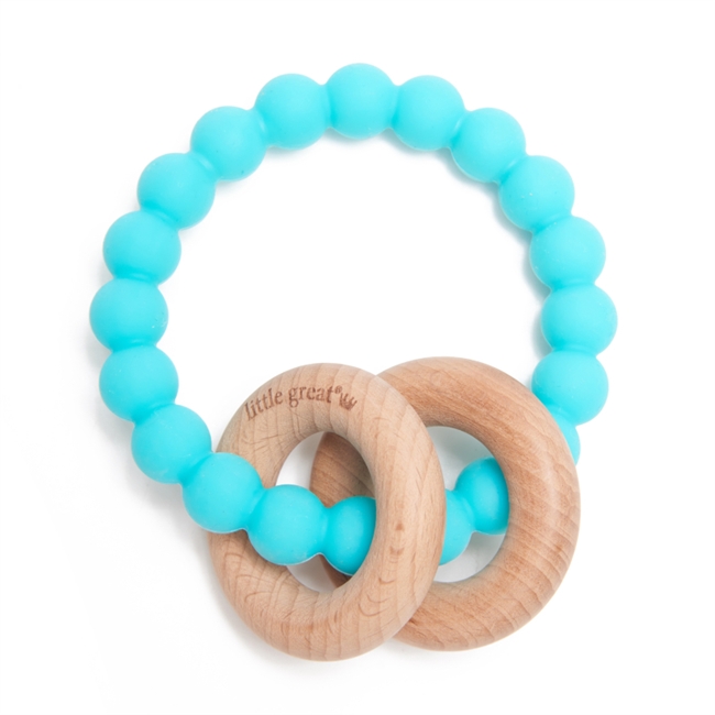 Little Great 100% Silicone Teether with Wood Rings that Rattle