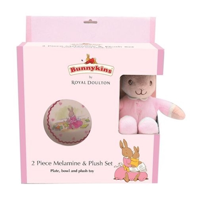 Bunnykins 2 piece Melamine plus Plush Toy Set Pink