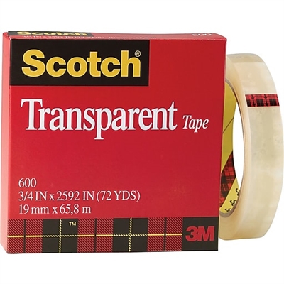 3M 600 Transparent Tape <BR> 3/4" x 72 Yd Roll <BR> 3" Core