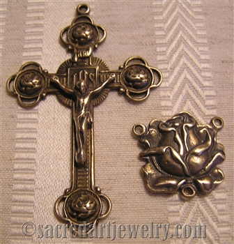 Roses Rosary Parts - Vintage and antique rosary components in sterling silver and bronze, for your rosary beads and faith jewelry. Create magnificent rosaries, your favorite chaplets, key chains, and Catholic gifts such as rosary necklaces, bracelets, and