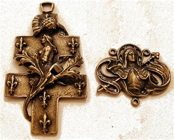 Large Joan of Arc Rosary Parts - Vintage and antique rosary components in sterling silver and bronze, for your rosary beads and faith jewelry. Create magnificent rosaries, your favorite chaplets, key chains, and Catholic gifts such as rosary necklaces, br