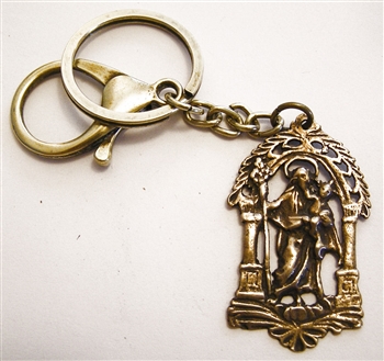 St Joseph - Catholic keychain with vintage bronze medallion, brass key ring and lobster clasp. Collection of religious key chains with handmade medals and Christian cross for men and women.