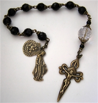 Pocket Handmade St James Sword Chaplet in Black Faceted Onyx Gemstones ~ One Decade Catholic Tenner ~ Bronze Travel Rosaries