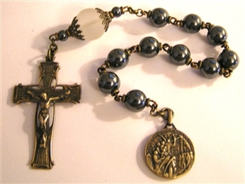 Pocket Handmade Elegant Vines Chaplet in Hematite Gemstones ~ One Decade Catholic Tenner ~ Bronze Travel Rosaries