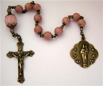 Pocket Handmade Textured 9 Angels Chaplet in Rhodonite Gemstones ~ One Decade Catholic Tenner ~ Bronze Travel Rosaries