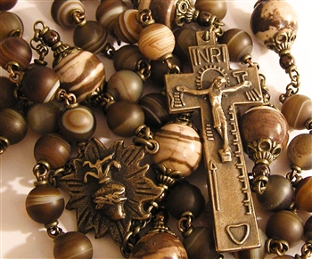 Irish Penal Rosary Handmade in Bronze with Semi Precious Gemstone Beads