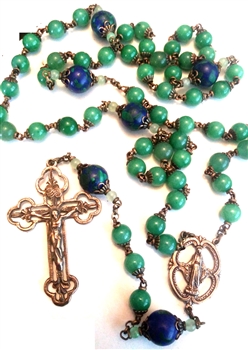 Miraculous Mary Openwork Handmade Gemstone Rosary in Aventurine and Azurite