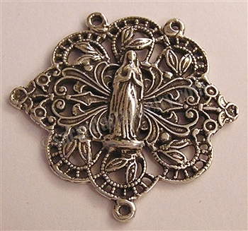 Filigree Rosary Center 1 1/4" - Catholic religious rosary parts in authentic antique and vintage styles with amazing detail. Huge collection of crucifixes, rosary centers, and heirloom saint and holy medals handmade in sterling silver and bronze.