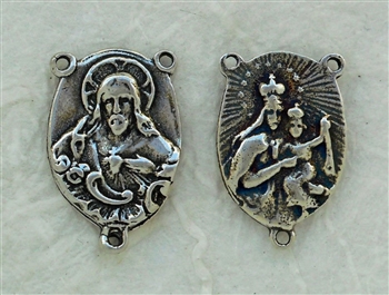 Jesus and Mary Rosary Center 3/4" - Catholic religious rosary parts in authentic antique and vintage styles with amazing detail. Big collection of crucifixes, centerpieces, and heirloom medals handmade in sterling silver and true bronze.