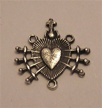 Seven Sorrows Rosary Center 3/4" - Catholic rosary parts in authentic antique and vintage styles with amazing detail. Large collection of heirloom rosary centerpieces, crosses, crucifixes and medals made by hand in true bronze and sterling silver.