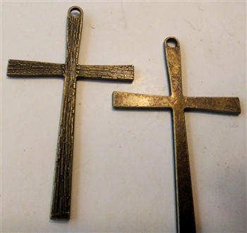 Large Solid Simple Cross Pendant - Ancient Bronze Religious Pendant - LOT OF 2, 2 3/8" - Catholic cross pendants and crucifixes in authentic antique and vintage styles with amazing detail. Large collection of crucifixes, centerpieces, and heirloom medals