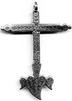 Cross with Heart and Wings 2 3/4" - Catholic cross pendants and crucifixes in authentic antique and vintage styles with amazing detail. Large collection of crucifixes, centerpieces, and heirloom medals made by hand in California, US.