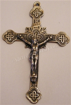 Pectoral Crucifix Western Europe 2 3/4" - Catholic cross pendants and rosary crucifixes in authentic antique and vintage styles with amazing detail. Large collection of crucifixes, centerpieces, and heirloom medals made by hand in California, US.