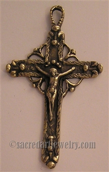 Handmade Crucifix 2 3/4" - Catholic cross pendants and rosary crucifixes in authentic antique and vintage styles with amazing detail. Large collection of crucifixes, centerpieces, and heirloom medals made by hand in California, US. Available in true bronz