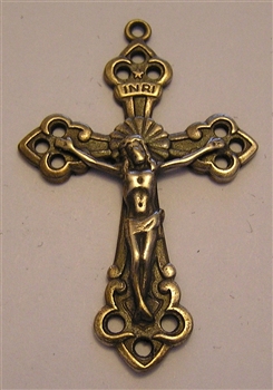 Trinity Crucifix 1 3/4" - Catholic cross pendants and rosary crucifixes in authentic antique and vintage styles with amazing detail. Large collection of crucifixes, centerpieces, and heirloom medals made by hand in California, US.