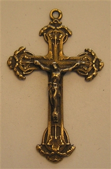 Floral Crucifix 1 3/4" - Religious crosses, Catholic crucifixes, rosary parts in authentic antique and vintage styles with amazing detail. Large collection of crucifixes, centerpieces, and heirloom medals made by hand in California, US.