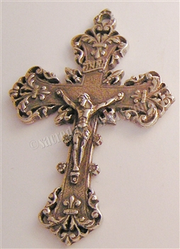 Pectoral Crucifix 2 1/4" - Catholic religious rosary parts in authentic antique and vintage styles with amazing detail. Large collection of crucifixes, centerpieces, and heirloom medals made by hand in the US. In true bronze and .925 sterling silver.