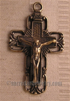 Crucifix Pendant 1 3/4" Crucifix Pendant with openwork squares. Necklace pendant - Catholic religious medals, crosses and rosary parts in authentic antique and vintage styles with amazing detail. Large collection of heirloom pieces in sterling and bronze