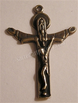Holy Trinity Crucifix 2" is a beautiful, hand made Catholic pendant or rosary crucifix. Created from an authentic vintage or antique model, and part of our wonderful collection of over 1,000 religious medals. In sterling silver or bronze.