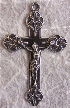 Lilies of the Valley Crucifix 1 3/4" - Catholic religious rosary parts and medals in authentic antique and vintage styles with amazing detail. Large collection of crucifixes, centerpieces, and heirloom medals made by hand in sterling silver and bronze.