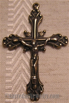 Womens Necklace Crucifix 1 3/4" - Catholic religious rosary parts, crosses and medals in authentic antique and vintage styles with amazing detail. Large collection of crucifixes, centerpieces, and heirloom medals made by hand in sterling silver and bronze