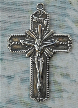 Crucifix Pendant 1 3/8" - Catholic religious rosary parts, crosses and medals in authentic antique and vintage styles with amazing detail. Large collection of crucifixes, centerpieces, and heirloom medals made by hand in California, US. Available in true