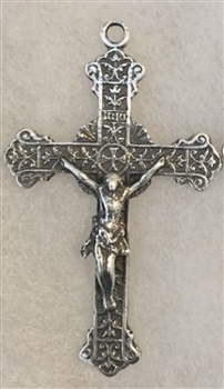 Sacred Heart, 2-sided Crucifix 2" is a beautiful, hand made Catholic pendant or rosary crucifix. Created from an authentic vintage or antique model, and part of our wonderful collection of over 1,000 religious medals. In sterling silver or bronze.