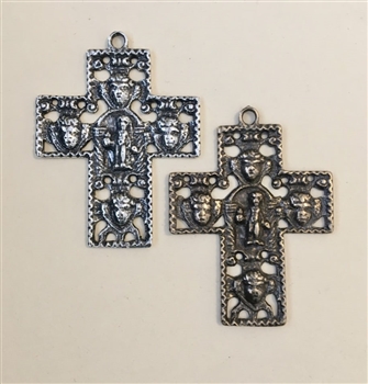Two Angels Crucifix 2" - Catholic and Christian religious medals and rosary parts in authentic antique and vintage styles with amazing detail. Large collection of heirloom pieces made by hand in California, US. Available in true bronze and sterling