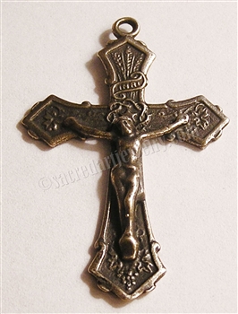 First Communion Crucifix 1 7/8" - Catholic religious medals in authentic antique and vintage styles with amazing detail. Large collection of heirloom pieces made by hand in California, US. Available in true bronze and sterling silver.