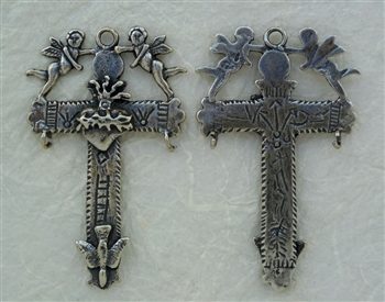 Yalalag Cross with Angels Mexico 2 3/8" - Catholic religious medals in authentic antique and vintage styles with amazing detail. Large collection of heirloom pieces made by hand in California, US. Available in true bronze and sterling silver.