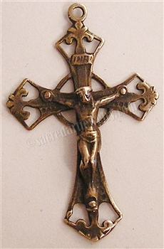 Openwork Victorian Crucifix 1 3/4" - Catholic religious medals in authentic antique and vintage styles with amazing detail. Large collection of heirloom pieces made by hand in California, US. Available in true bronze and sterling silver.