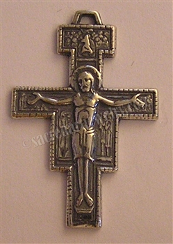 San Damiano Crucifix 1 3/8"  - Catholic Franciscan medals in authentic antique and vintage styles with amazing detail. Large collection of heirloom pieces made by hand in California, US. Available in true bronze and sterling silver.