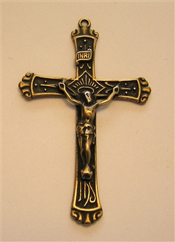 Rosary Crucifix 2"- Catholic religious rosary parts and medals in authentic antique and vintage styles with amazing detail. Large collection of crucifixes, centerpieces, and heirloom medallions made by hand in California, US. Available in true bronze and