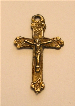 Tiny Crucifix 7/8"  - Catholic religious rosary parts in authentic antique and vintage styles with amazing detail. Large collection of crucifixes, centerpieces, and heirloom medals made by hand in true bronze and sterling silver.