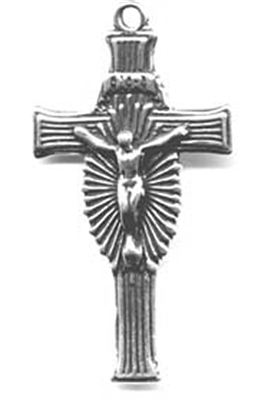 Art Deco Lines Crucifix 1 3/4" - Catholic religious medals in authentic antique and vintage styles with amazing detail. Large collection of heirloom pieces made by hand in California, US. Available in true bronze and sterling silver.