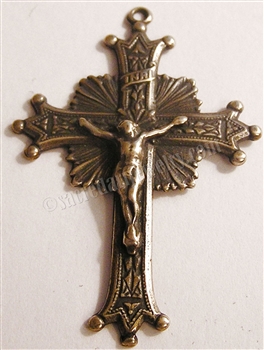 Trinity Crucifix 1 3/4" - Catholic religious medals in authentic antique and vintage styles with amazing detail. Large collection of heirloom pieces made by hand in California, US. Available in true bronze and sterling silver.