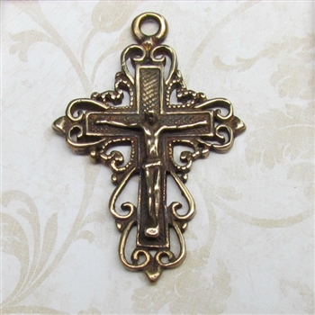 Wire Hearts Crucifix 1 3/4" - Catholic religious medals and cross necklaces and in authentic antique and vintage styles with amazing detail. Big collection of crosses, medals and a variety of chains in sterling silver and bronze.
