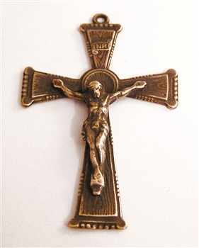 Western Crucifix 2" - Catholic religious rosary parts in authentic antique and vintage styles with amazing detail. Large collection of crucifixes, centerpieces, and heirloom medals made by hand in true bronze and .925 sterling silver.