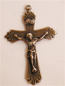 Carved Crucifix 1 3/4" - Catholic religious rosary parts in authentic antique and vintage styles with amazing detail. Large collection of crucifixes, centerpieces, and heirloom medals made by hand in true bronze and .925 sterling silver.