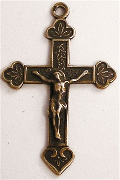 Small Heart Crucifix 1 5/8" - Catholic religious rosary parts in authentic antique and vintage styles with amazing detail. Large collection of crucifixes, centerpieces, and heirloom medals made by hand in true bronze and .925 sterling silver.