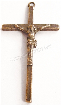 Simple Crucifix 1 3/4" - Catholic religious rosary parts in authentic antique and vintage styles with amazing detail. Large collection of crucifixes, centerpieces, and heirloom medals made by hand in California, US. Available in true bronze and .925 sterl