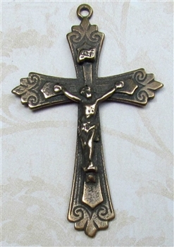 Catholic Crucifix 1 3/4" - Catholic religious rosary parts in authentic antique and vintage styles with amazing detail. Large collection of crucifixes, centerpieces, and heirloom medals made by hand in true bronze and .925 sterling silver.