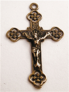 Small Celtic Crucifix 1 1/8" - Catholic religious rosary parts in authentic antique and vintage styles with amazing detail. Large collection of crucifixes, centerpieces, and heirloom medals made by hand in true bronze and .925 sterling silver.