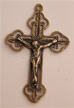 Fleur de Lis Crucifix 2" - Catholic religious rosary parts in authentic antique and vintage styles with amazing detail. Large collection of crucifixes, centerpieces, and heirloom medals made by hand in true bronze and .925 sterling silver.