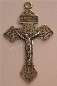 The Pardon Crucifix 2 1/8" - Catholic religious rosary parts in authentic antique and vintage styles with amazing detail. Large collection of crucifixes, centerpieces, and heirloom medals made by hand in California, US. Available in true bronze and .925 s