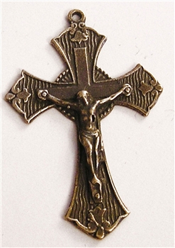 Catholic Crucifix 1 3/4" - Catholic religious rosary parts in authentic antique and vintage styles with amazing detail. Large collection of crucifixes, centerpieces, and heirloom medals made by hand in true bronze and .925 sterling silver.