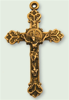 French Crucifix 2" - Catholic religious rosary parts in authentic antique and vintage styles with amazing detail. Large collection of crucifixes, centerpieces, and heirloom medals made by hand in true bronze and .925 sterling silver.